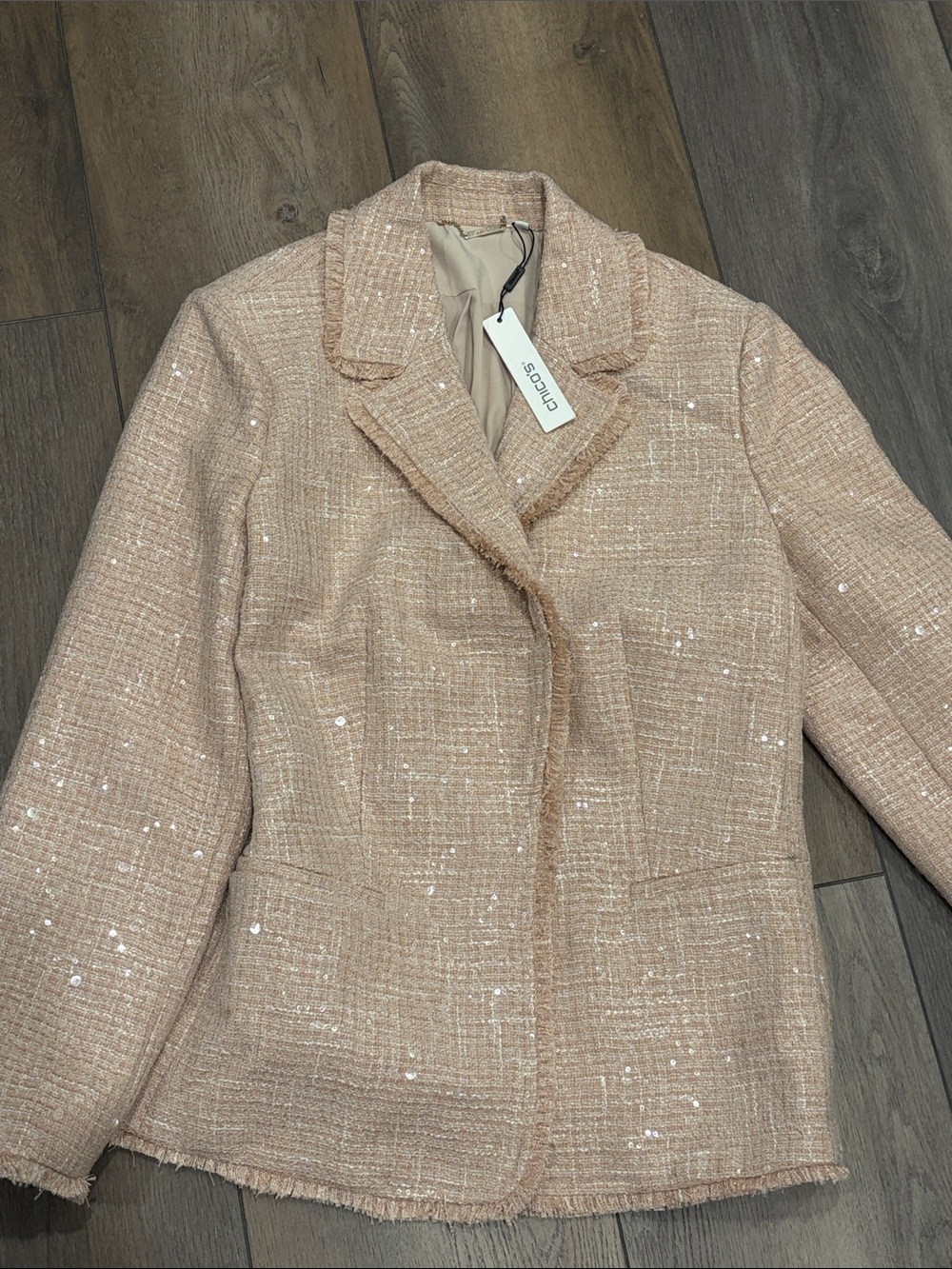 Chico's Blush Pink Tweed Sequins Blazer Jacket - Picture 2 of 4